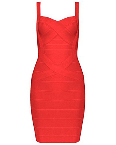 Whoinshop Frauen Rayon Sleeveless Spaghetti Strap Bodycon Mini Celebrity Verbandkleid f¨¹r die Nacht Party Club Blau S (M, Rot) von Whoinshop