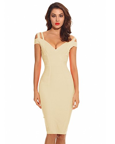 Whoinshop Sexy Damenkleid aus Viskose, V-Ausschnitt, figurbetont Gr. M, Nude-2 von Whoinshop