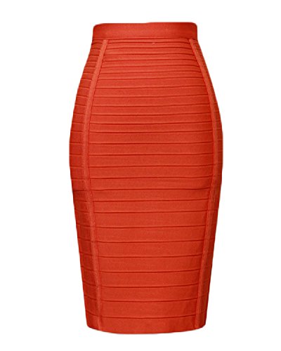 whoinshop Damen Stretch Slim Fit Midi Bandage Bleistift Rock - Orange - X-Groß von Whoinshop