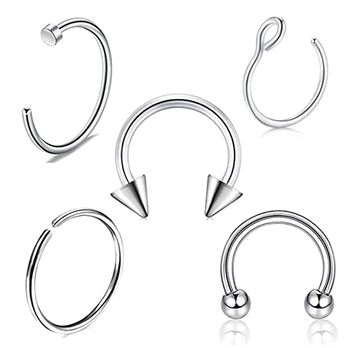8mm Faux Nose Ring Hoop, Nose Ring Surgical Steel 5 Pack 8mm with C Shape and Polished Silver Tragus Piercing Jewelry for Women von Whoiy