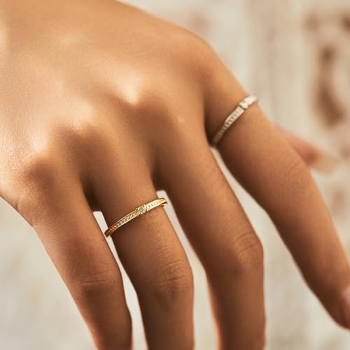 925 Damen Ringe, Hochzeit ringe Sterling Silber mit Gravur Ehering Zart mit Zirkonia Solitär Freundschaftsringe Gold für Frauen Größe 52 (16.6) von Whoiy