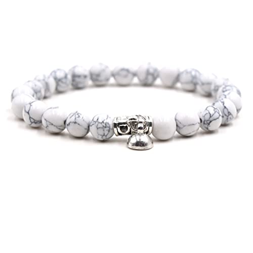 Armband Perlen, Armband Herren Perlen Magnesit Legierung Weiss Elastische Perlen mit Metallanhänger Perlenarmbänder für Herren und Damen 19cmx8mm von Whoiy