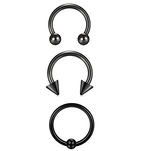 Black Nose Ring with Ball, Bone Nose Ring 3 Pack 1.2X12X3mm 316L Stainless Steel U Shape Circle Tragus Piercing Jewelry for Women von Whoiy