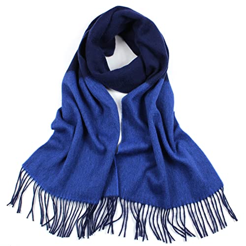 Cashmere Schal Blau, Schaltuch Damen Herbst Quasten mit Langen Streifen 200X35cm Warmer Winterschal-Poncho von Whoiy