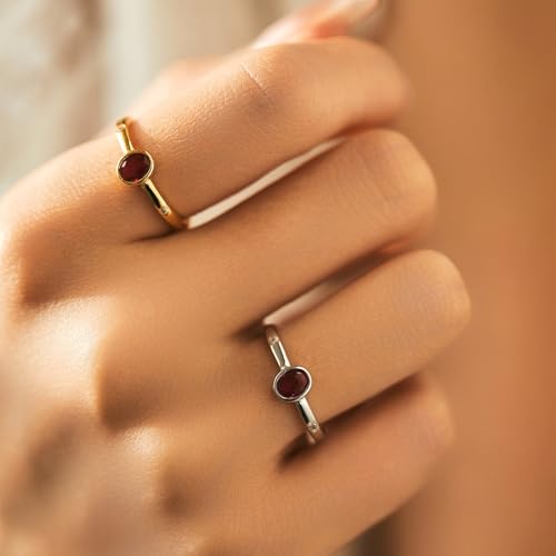 Damen Ringe 925 Sterling Silber, Hochzeit ringe Vergoldet mit Rosenrot Zirkonia Solitär Eheringe Oval Gravur für Frauen Größe 49 (15.6) von Whoiy