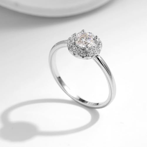 Freundschaftsringe Damen Sterling Silber 925, Verlobungsring mit Moissanite Elegant Eheringe Halo Gravur Ring für Frauen Größe 57 (18.1) von Whoiy