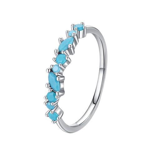 Freundschaftsringe Damen Sterling Silber 925, Verlobungsringe mit Blau Türkis Hochzeitsringe Halbe Ewigkeit mit Gravur Ring für Frauen Größe 49 (15.6) von Whoiy