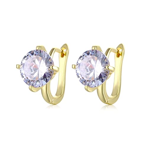 Gold Ohrringe Creolen, Ohrringe Zirkonia Set Solitär Vergoldet Runde Form für Geburtstag Versteckte Schnappschüsse von Whoiy