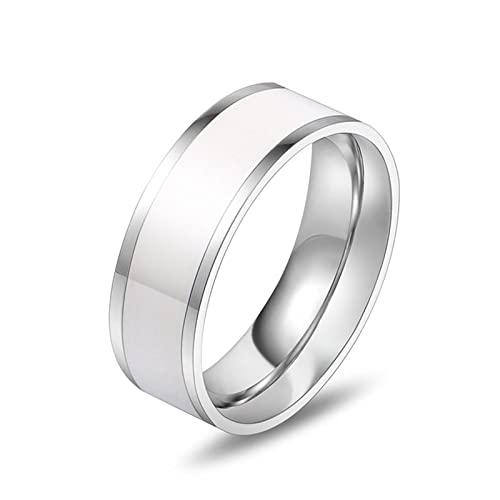 Herren Ring Edelstahl 54, Men Ring Weißer Emaille Ring Breite 7 mm für Urlaub Party Geburtstags von Whoiy