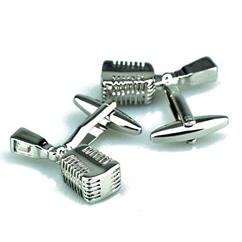 Manchettenknoepfe Personalisiert Silber, Cufflinks for Men Wedding Vergoldet Silber Mikrofon für Männer mit Geschenkbox von Whoiy