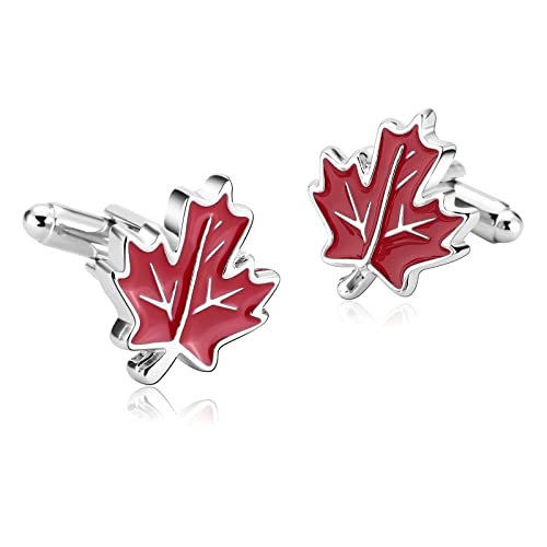 Manschettenknöpfe Rot, Manschettenknöpfe Witzig Edelstahl Hochzeit Manschettenknöpfe Ahornblatt für Männer Kostenlose Gravur mit Geschenkbox von Whoiy