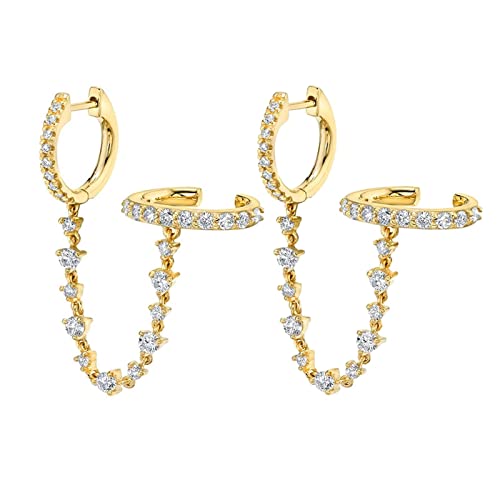Ohrring Ketten, Ohrringe Damen Set Vergoldet Reifen Ohrringe mit Zirkonia mit 925 Silberner Nadel Knorpel Piercing Ohr für Frauen von Whoiy