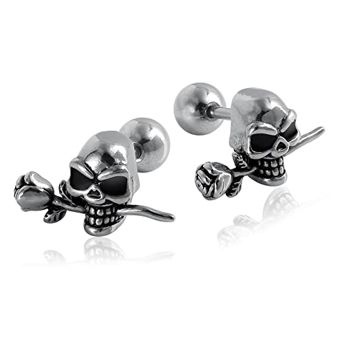 Ohrring Stecker, Ohrstecker Damen Totenkopf Herren Medizinische Edelstahl Kpop Punk Klappcreolen Cartilage Ohr Piercing 15X8.5mm von Whoiy
