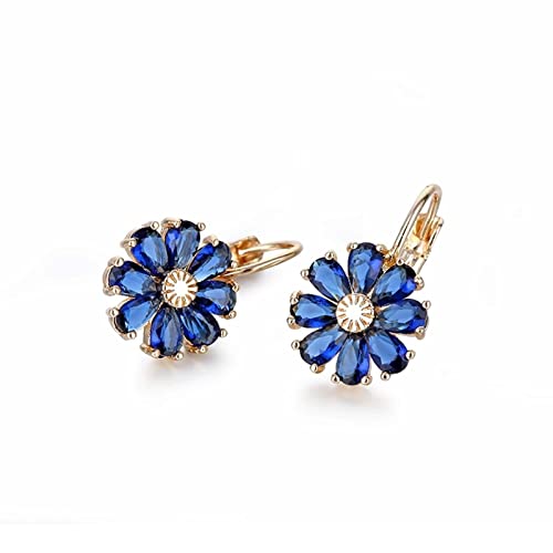 Ohrringe Damen Blumen, Ohrringe Frauen Vergoldet Ohrringe Hängend Birnenform Zirkonia Blau für Geburtstag Hebel Zurück 20X13mm von Whoiy