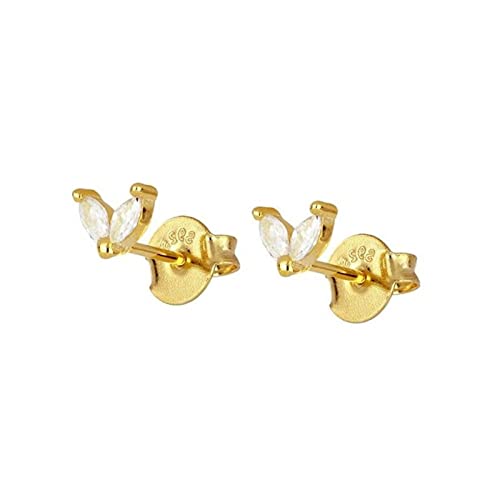 Ohrringe Gold Blatt, Ohrringe Kristalle Set Ohrstecker Einfaches Zirkonia-Weiß mit 925 Silberner Nadel Knorpel Piercing Ohr für Frauen von Whoiy