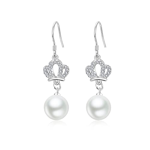 Ohrringe Hochzeit Silber Hängend, Schmuck Damen Perle Krone Weißgold Vergoldet Ohr Piercings Set von Whoiy