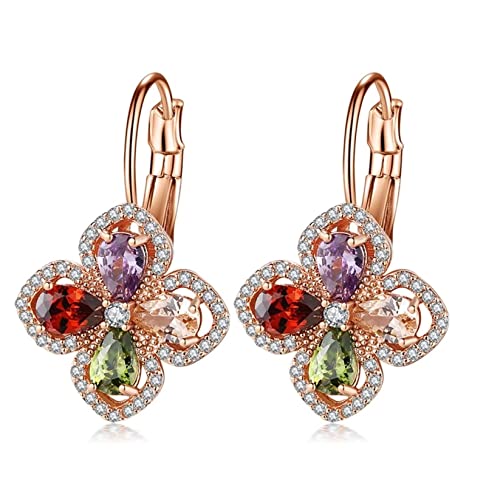 Ohrringe Zirkonia Hängend, Ohrringe Rosegold Vierblättriges Kleeblatt Rosevergoldet Birnenform für Geburtstag Hebel Zurück von Whoiy
