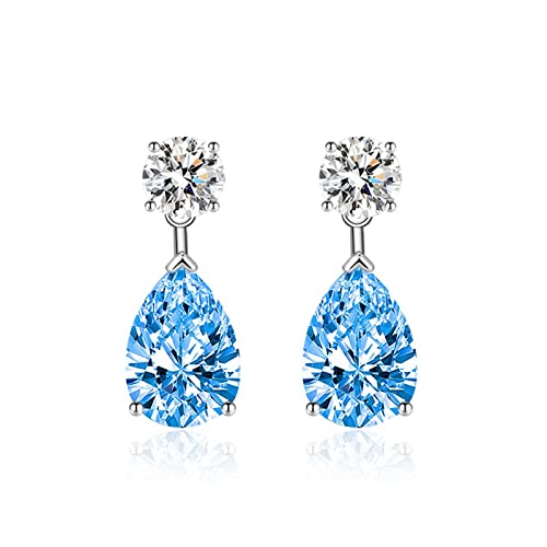 Ohrstecker Blauer Stein, Ohrringe Silber 925 Einfacher Doppelter Zirkon Birnenform Ohr Piercings 22.1X8mm von Whoiy