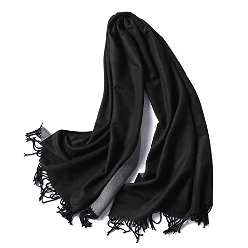 Pashmina Schal Damen Schwarz, Damen Schals Dünn Doppelt Einfarbig mit Quaste Grau 200X65cm Warmer Winterscha von Whoiy