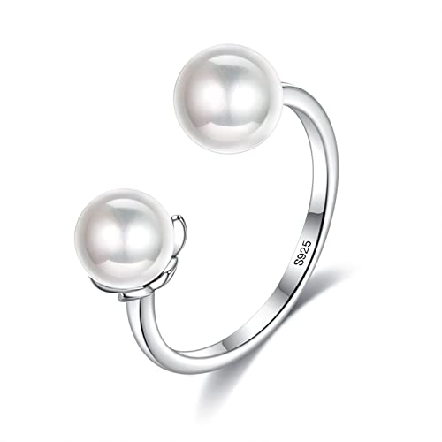 Ring Silber Damen Verstellbar, Silberring Set Damen 925 Weiß 2 Perlen Kostenlose Gravur Geschenk zum Valentinstag von Whoiy
