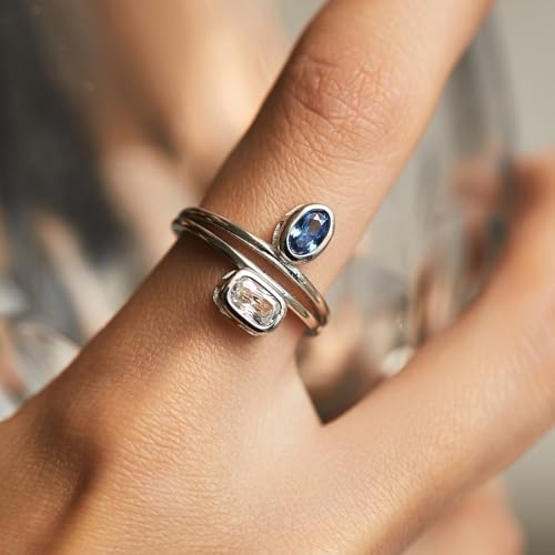 Ringe 925 Sterling Silber Damen, Ehering Unique mit Blau Zirkonia Hochzeit ring mit Gravur Freundschaftsringe für Frauen Größe 60 (19.1) von Whoiy
