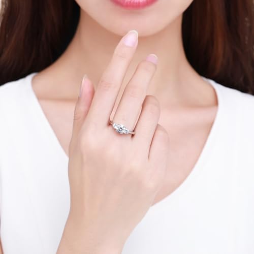 Ringe 925 Sterling Silber Damen, Eheringe 3 Steine mit Zirkonia Elegant Hochzeit ringe Gravur Freundschaftsringe für Frauen Größe 57 (18.1) von Whoiy