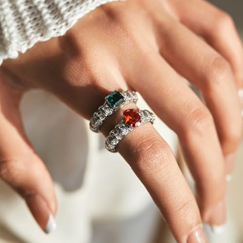 Ringe 925 Sterling Silber Damen, Eheringe Unique mit Rot Zirkonia Hochzeit ringe mit Gravur Freundschaftsringe für Frauen Größe 60 (19.1) von Whoiy