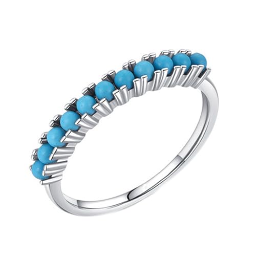 Ringe Damen 925 Sterling Silber, Hochzeit ring mit Blau Türkis Halbe Ewigkeit Trauringe Zierlich Gravur für Frauen Größe 57 (18.1) von Whoiy