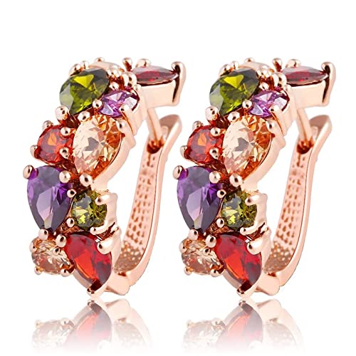Schmuck Rosegold Damen, Ohrringe Hochzeit Braut Tropfen und Runder Zirkonia Rosevergoldet Creolen Ohrringe Birnenform Bunt Ohr Piercings von Whoiy