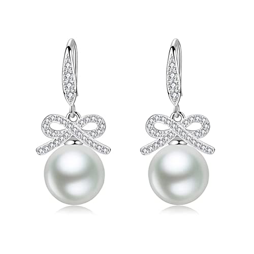 Silber Ohrringe Creolen, Ohrringe Damen Modeschmuck Süße Schleife mit Perlen Weißgold Vergoldet Ohrring Geschenk für Frau von Whoiy