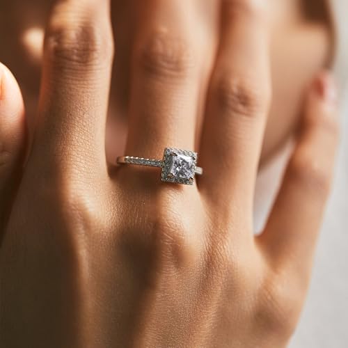 Sterling Silber Ring 925 Damen, Trauringe Gravur Verlobungsring Elegant mit Zirkonia Halo für Frauen Größe 57 (18.1) von Whoiy