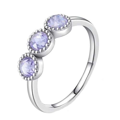 Trauringe Damen Elegant, Hochzeit ring Sterling Silber 925 mit Gravur Freundschaftsringe 3 Steine Zirkonia Lila für Frauen Größe 52 (16.6) von Whoiy