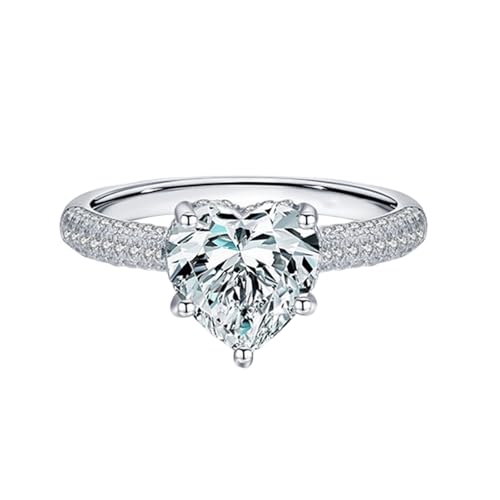 Trauringe Herz mit Gravur, Damen Freundschaftsringe Sterling Silber 925 Verlobungsring mit Zirkonia Elegant für Frauen Größe 49 (15.6) von Whoiy