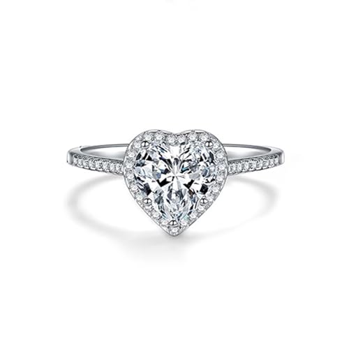 Verlobungsring Damen Sterling Silber 925, Eheringe Herz Halo Zirkonia Freundschaftsringe mit Gravur für Frauen Größe 52 (16.6) von Whoiy