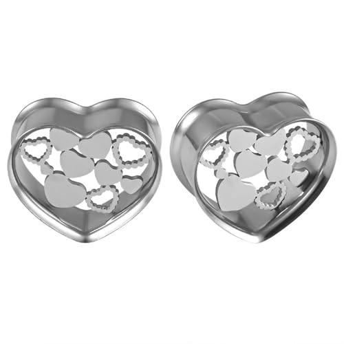 Whoiy 2er Ohrpiercing Expander Flesh Ohr Tunnel Plug Herzform Edelstahl Silber Ohr Tunnel Plug Piercing Jewellery 8mm für Frauen von Whoiy