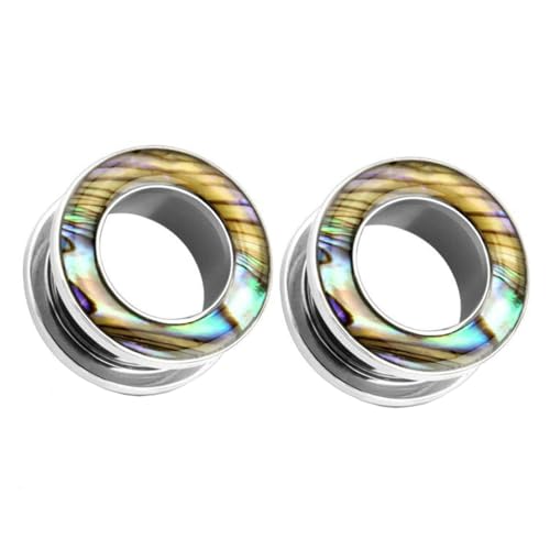 Whoiy 2er Stahl Ohr Plug 10mm Muschel, Silber Piercing-Schmuck Screw Fit für Herren und Damen von Whoiy