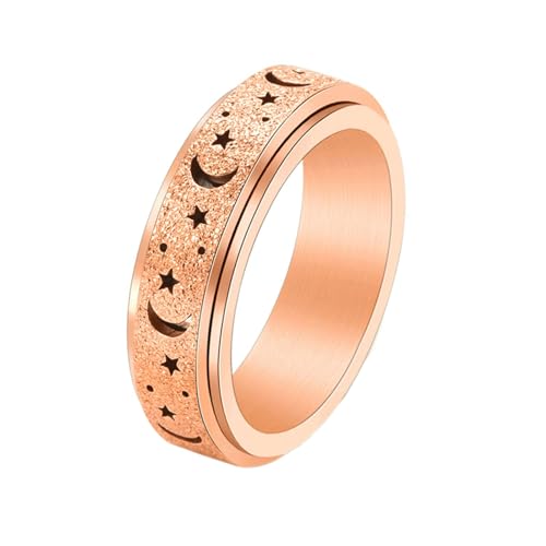 Whoiy 6MM Ringe Freundschaftsringe Gravur, Mond und Stern Fidget Ring Anxiety Rings Freundschaftsringe Modern Edelstahlring Roségold Ring Männer Größe 62 (19.7) von Whoiy