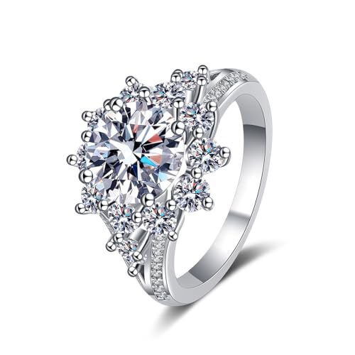 Whoiy 750 Weissgold Ringe Damen Luxus, Hochzeitsring Trauring Ehering Echtgold 18 Karat Frauen Ringe mit 3ct Lab Diamant, E, VS1, Größe 62 (19.7) von Whoiy