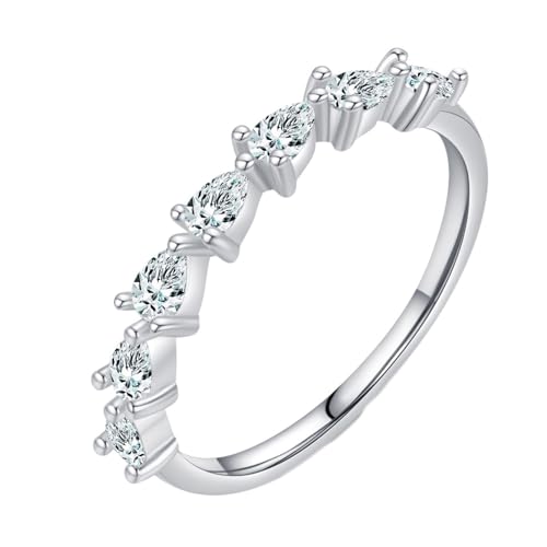 Whoiy 925 Damen Ringe, Hochzeit ringe Silber Ehering Halbe Ewigkeit mit Zirkonia Bandring für Frauen Größe 49 (15.6) von Whoiy