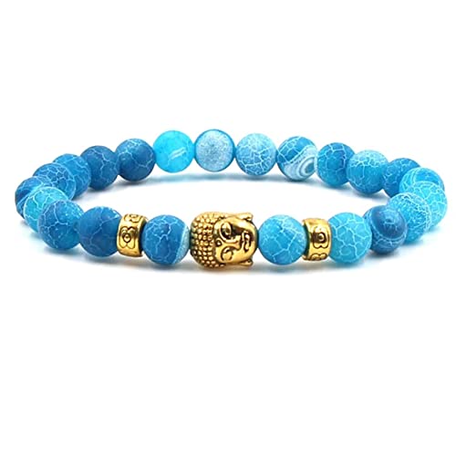 Whoiy Achat Armband Damen, Perlen Armbänder Legierung Blau Buddha Geburtstagsgeschenk Perlenarmband 19cmx8mm von Whoiy