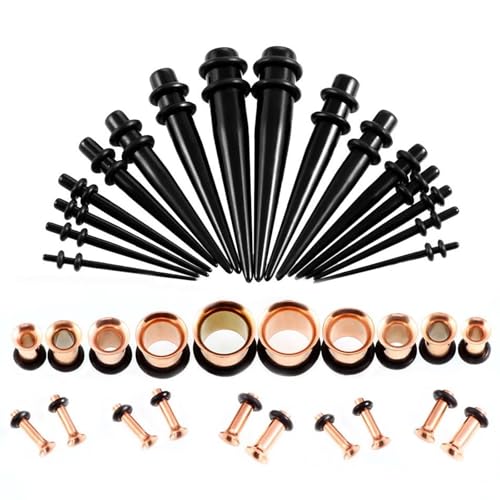 Whoiy Acryl Roségold Dehnstäbe Tunnel Set 1.6mm-10mm 18 Paare Taper Stretching Kit, Herren Damen Ohr Tunnel Set Plug Piercing Jewellery mit O-ringe von Whoiy