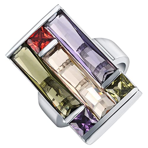 Whoiy Amethyst Ring Damen, Damen Ringe Verlobung Silber Eheringe Baguette-Form mit Mehrfarbigem Zirkonia 57 (18.1) Verlobungsring für Frauen von Whoiy
