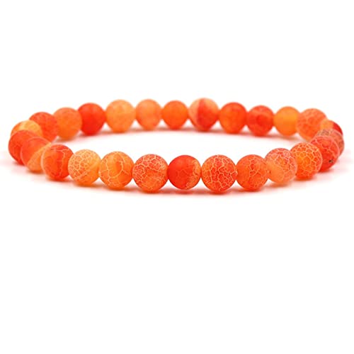 Whoiy Armband Männer, Armkette Männer Zirkonia Orange Rot 8mm Starker Verwitterter Naturstein Perlenarmband 19cm von Whoiy