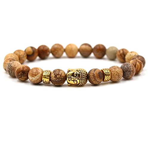Whoiy Armreif Herren, Uniqal Armband Achat Legierung Braun Buddha Beste Perlenarmbänder für Damen und Herren 19cmx8mm von Whoiy