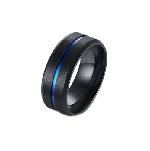 Whoiy Ausgefallene Trauringe Schwarz Blau mit Gravur, Edelstahl Ringe Mittelrille Matt Verlobungsringe Und Eheringe 8MM für Männer Größe 60 (19.1) von Whoiy