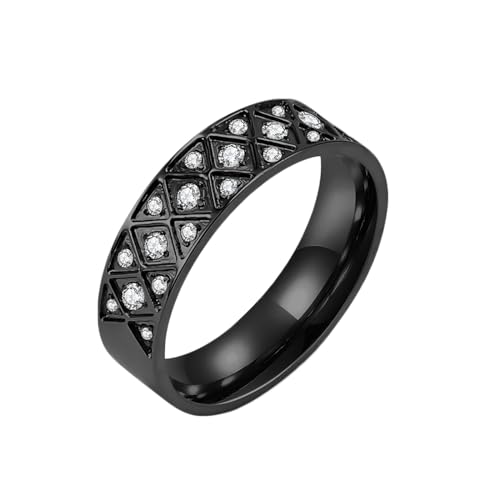 Whoiy Ausgefallene Trauringe Schwarz mit Gravur, Edelstahl Ringe Poliert Verlobungs Ringe 6MM mit Zirkonia für Frauen Größe 52 (16.6) von Whoiy