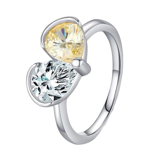 Whoiy Bandring Damen Silber 925, Verlobungsring mit Hellgelb Zirkonia Herz Trauringe Schlicht Gravur Ring für Frauen Größe 49 (15.6) von Whoiy