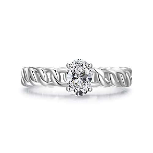 Whoiy Bandring Silber 6 mm, Ringe für Frauen Modeschmuck Panzerkette Hohl Zirkonia Ovale Form Eheringe S925 Sterling Silber Größe 60 (19.1) mit Box von Whoiy