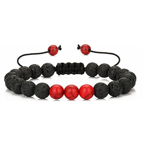 Whoiy Beads Armband Damen, Perlen Armbänder Lavastein Rot Schwarz Handgeflochtenes Perlenarmband Geburtstagsgeschenk Perlenarmband für Sie 29.2cmx8mm von Whoiy