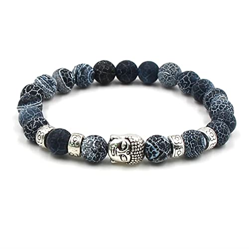 Whoiy Beads Armband Herren, Perlen Armband Frauen Onyx Legierung Schwarz Dunkelblau Buddha Beste Perlenarmbänder für Damen und Herren 19cmx8mm von Whoiy